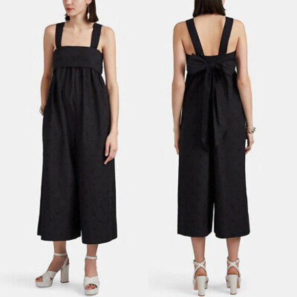 ULLA JOHNSON Iggy Embroidered Cotton Poplin Wide Leg Jumpsuit Bow Tie Back - Picture 1 of 9